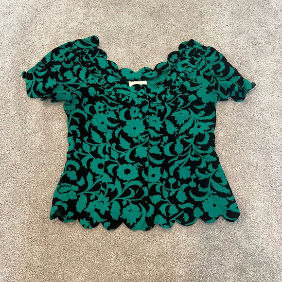 Maeve by Anthropologie Short Sleeve Women's Blouse Green and Black Size 2 - Picture 4 of 8